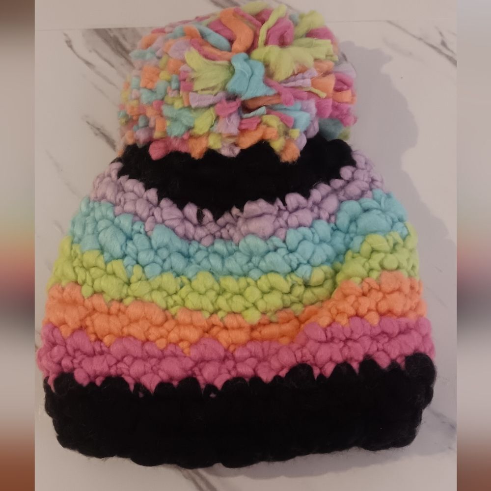 Childrens Place Colorful Rainbow Knit Pom-Pom Beanie for Kids